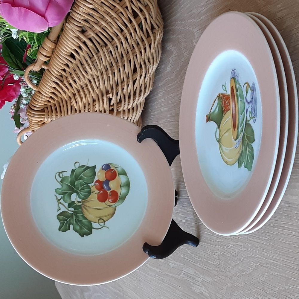 Rochard Limoges France MELONS Salad Dessert Plates Set of 4 - 2 Designs 7.25"